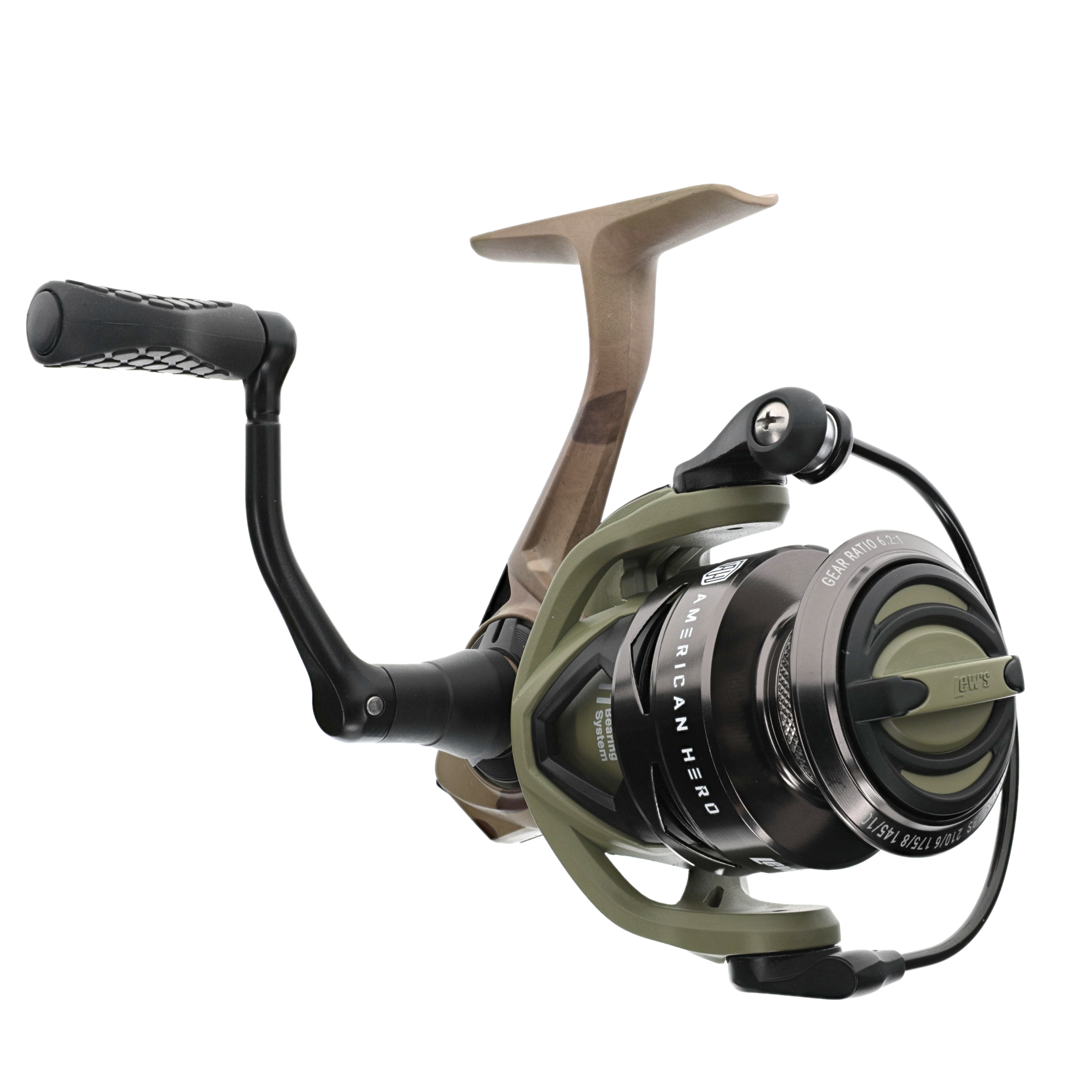 Lew's American Hero Tier 1 Spinning Reel, 10+1 Stainless Steel Ball  Bearings, Size 200, 6.2:1 Gear Ratio, Right or Left-Hand Retrieve, Multicam