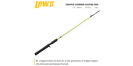  Lew's Crappie Thunder Spinning Rod, 4-Foot 6-Inch 2-Piece Fishing  Rod, Light Power, Fast Action, Premium 2-Piece Graphite Blank, EVA Split  Grip Handle, Crappie Thunder Green : Sports & Outdoors