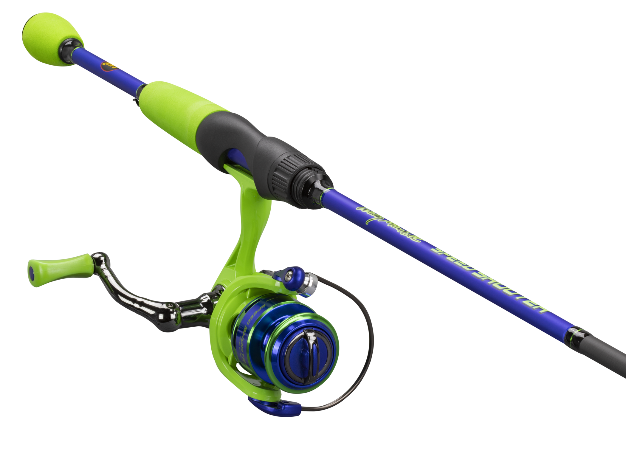 Lew's Wally Marshall Speed Shooter Spinning Reel and Fishing Rod Combo,  6-Foot Rod, Size 100 Reel, Green/Blue